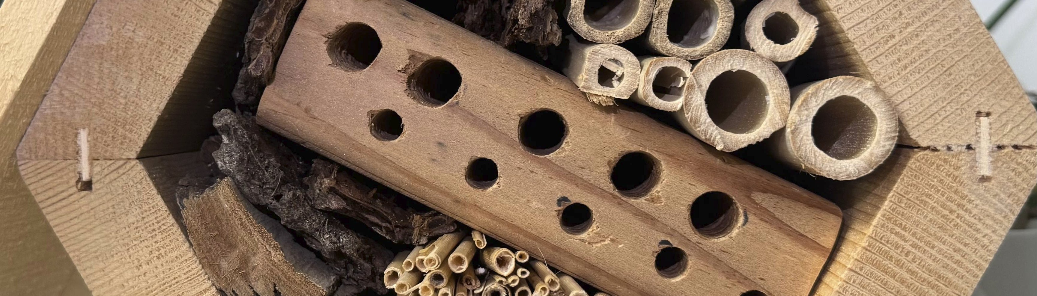 Dettaglio di un Bug Hotel in legno presentato nel percorso BiodiversitARB